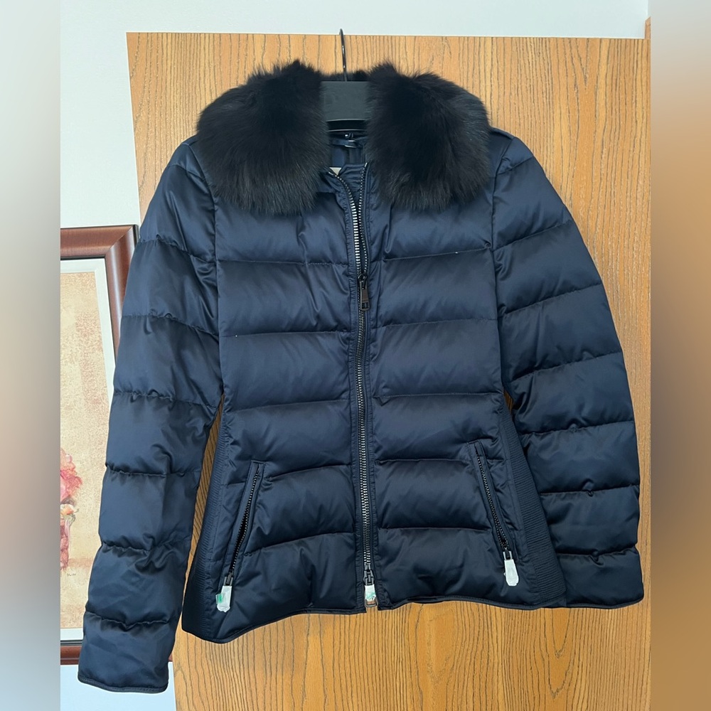 Burberry Brit Women's Navy Puffer Jacket with black Fur Collar
